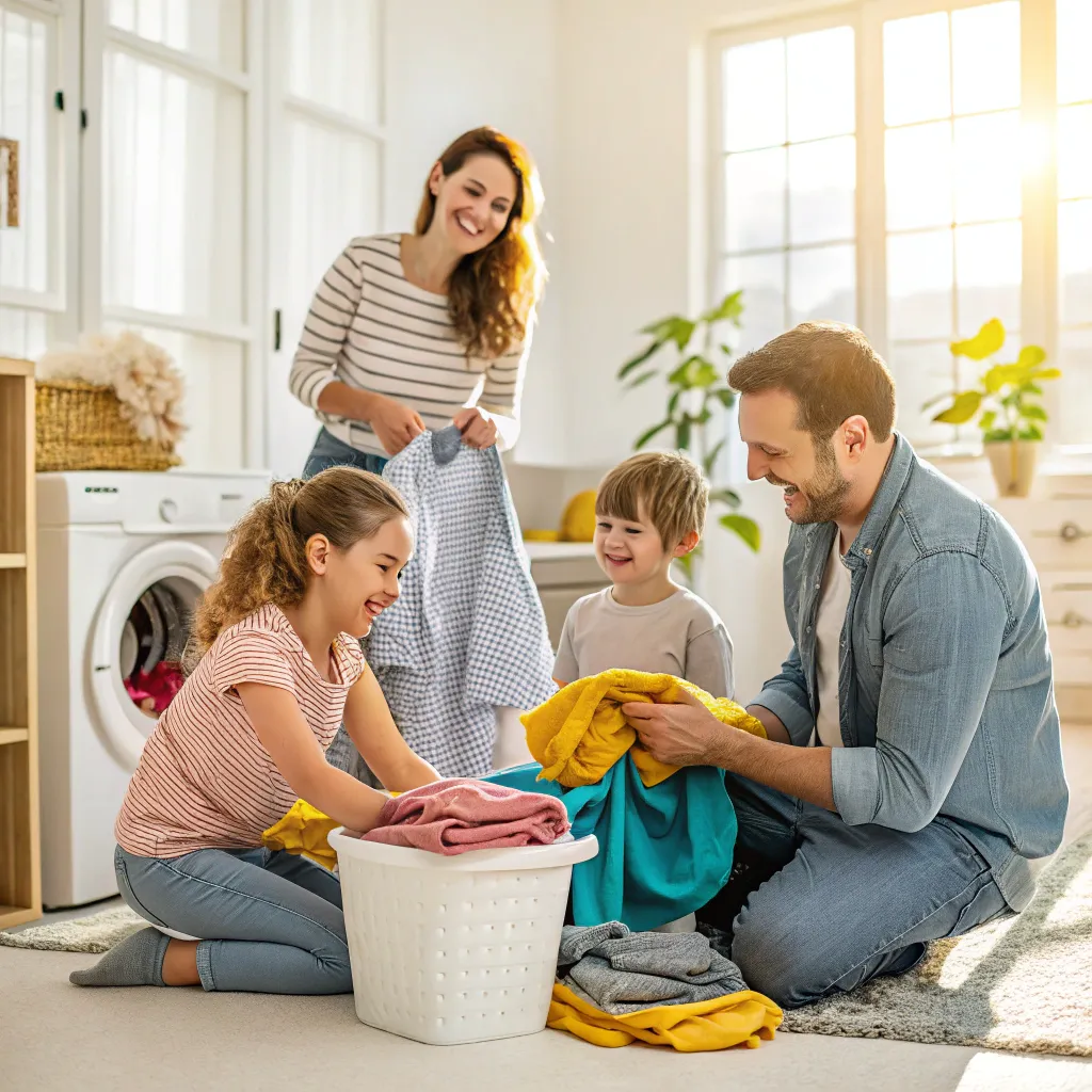 Happy family enjoying clean home